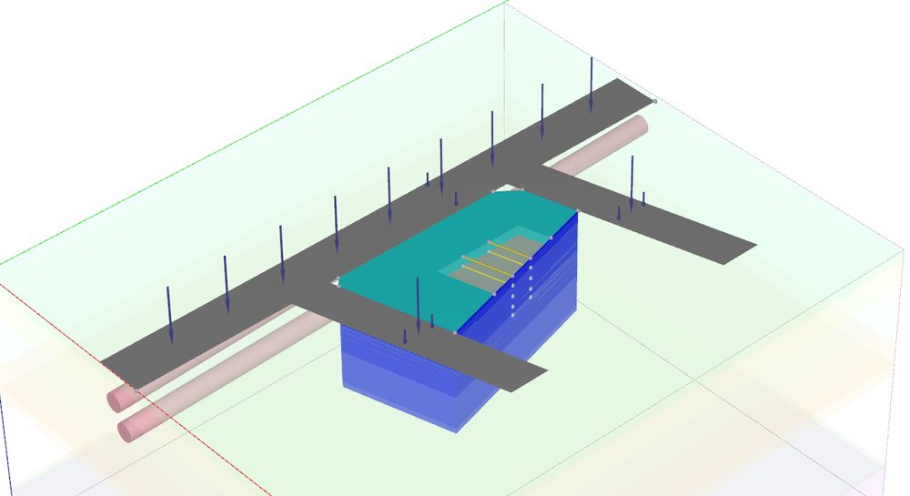 3D model of the basement excavation next to the tunnel